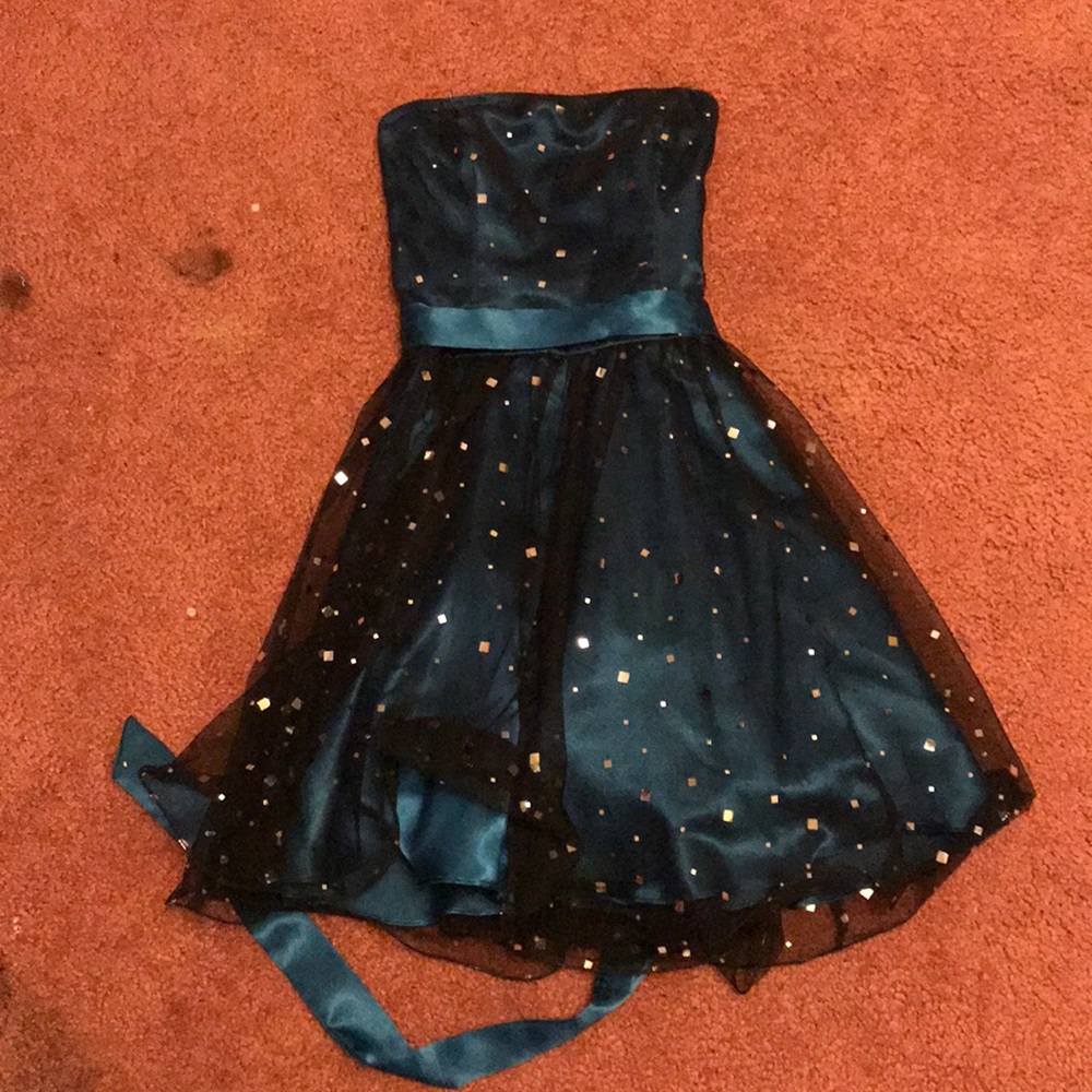 Dark blue sparkly homecoming dress